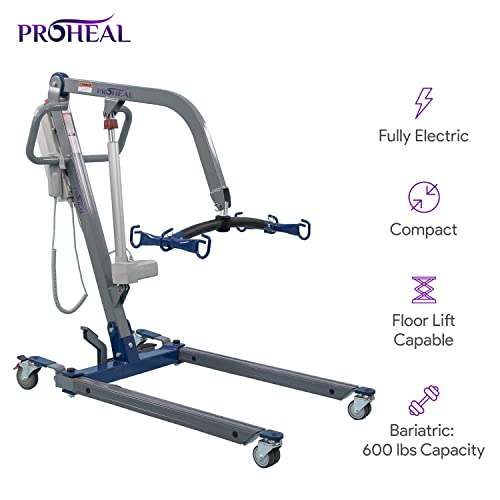 ProHeal Patient Lift - Safe and Easy Bariatric Full Body Patient Transfer Lifter for Home Use and Facilities - Floor, Low Bed and Chair Lifting, 600 LBS Weight Capacity, 6 Point Spreader Bar