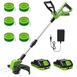 VARSK 12 Inch 20V Cordless Weed Wacker with Automatic Line Feed, 2 in 1 String Trimmer and Edger, Includes 2 X 2.0Ah Batteries/1 X Charger/6 X Replacement Spools, Weed Eater for Lawn, Garden, etc