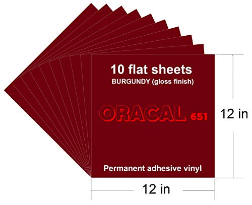 (10) Permanent Adhesive Backed Vinyl Sheets, Compatible With Burgundy Oracal 651 Vinyl Sheets, Craft Vinyl For Indoor/Outdoor Lettering, Marking, Decorating,Car Decals,Window #TOP1