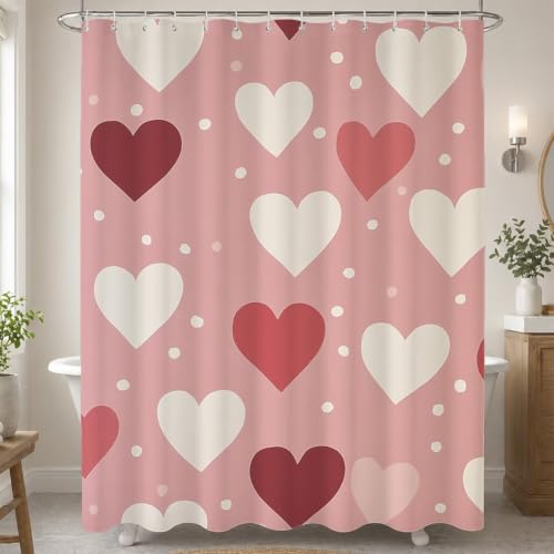 Rideau de douche 140x180 rose en polyester avec ourlet lesté et 12 crochets - 4