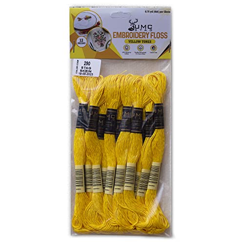 Image of Pack of 12 Premium Embroidery Thread | 100% Egyptian Cotton Premium Skeins | Cross Stitch Embroidery Floss | Oeko TEX Certified Stranded Cotton | Ideal for Arts & Crafts (Lemon Yellow 290)