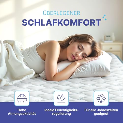 Arensberger Viktoria Matratze 140x200 cm | Federkernmatratze mit dynamischen Härtegrad (H2 H3 H4) und integriertem Topper | ergonomische Höhe 25cm | Taschenfederkern | 140x200cm Rollmatratze