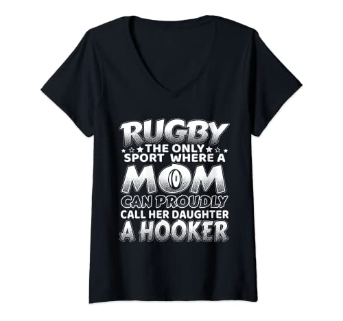 Womens A Rugby Mom Proudly Calls Her Daughter Hooker V-Neck T-Shirt
