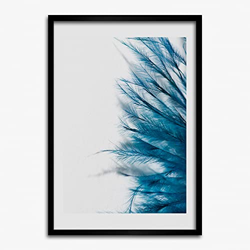Cadre MDF 50x70 cm avec tableau de plumes bleues Tulup pour une decoration murale moderne