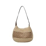 XIAQIQIFFF Straw Beach Shoulder Bags with Zipper For Women Cute Small Tote Vacation Handbag Summer Purse(Beige)