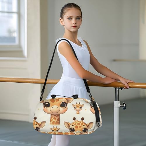 Travel Duffle Bag for Kids Boys Girls Cute Giraffe Face Pattern Sports Bag Overnighter Duffle Sleepover Weekender with Shoes Compartment2