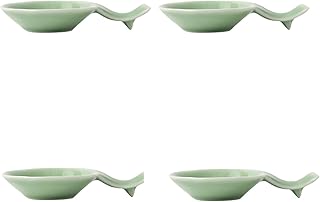 Reposapalillos,Reposapalillos de cerámica,Platos de salsa de doble uso for mojar, Cuencos de cerámica for mojar, Cuencos de salsa for mojar de celadón, Reposapalillos-Verde-Juego de 6 ( Color : Green