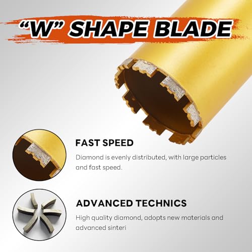 Image of 1 1 /2 Inch Wet Core Drill Bit, 1.5 inch Core Bits for Concrete, 14 inch Drilling Depth, 1-1 /4 inch-7 Thread Diamond Core Drill for Cured Concrete, Hard Masonry, Brick, Solid Cement, Stucco, Stone (38mm)