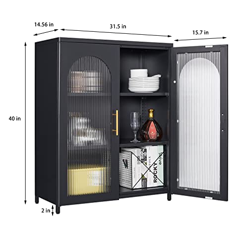 Oseillc Metal Sideboard Buffet Cabinet, Sideboard And Buffet With Storage, Accent Cabinet With Glass Door, Credenza Sideboard Buffet With Adjustable Shelves, Metal Storage Cabinet For Kitchen (Door-2) #TOP1