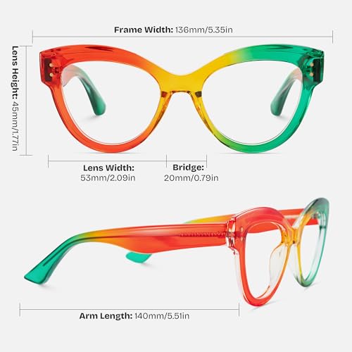 Image of Zeelool Rainbow Cat Eye Glasses Frame for Women, Fashion Desingn Eyeglasses Frame with Non-prescription Clear Lens Rosalee ZJGT701440-03 Multicolor