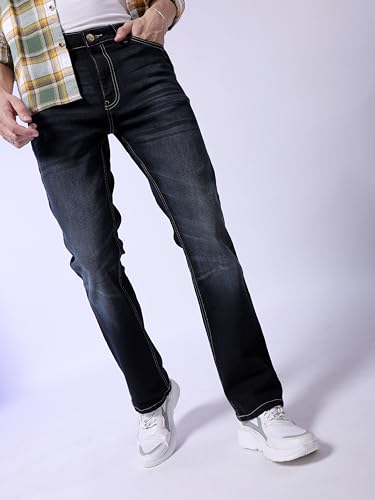 Image of The Indian Garage Co Men Bootcut Solid Mid-Rise Stretchable Jeans