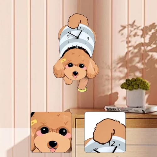 Horloge murale mignonne chien silencieuse jaune pour bureau - 5