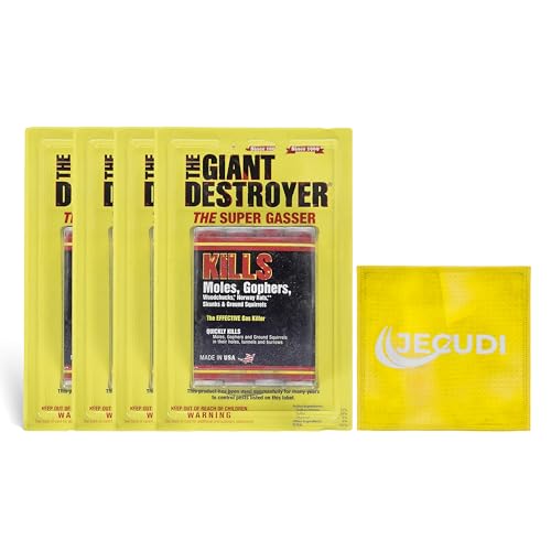 Giant Destroyer Smoke Bomb Gasser Rodent & for Gophers Moles Groundhogs & Rats 4 Pack (16 Tubes) + Jecudi Towel
