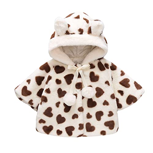 Toddler Girls Hooded Jacket Button Thick Fleece Heart Print Windproof Soft Outerwear Warm Puffy Ears Coat