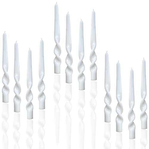 PAMELIFE Twisted Taper Candles, 12 Pack 9.5 Inch White Spiral Design Decorative Set...