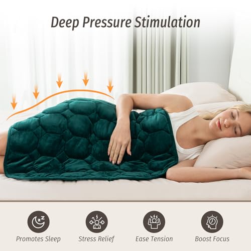 Image of Wemore Weighted Lap Blanket 7lbs, 24x29 Small Travel Blankets for Adults | Weighted Lap Pad for Relaxation, Stress Relief & Better Sleep; Soft Blankets Throw; Machine Washable; Glass Beads; Dark Green