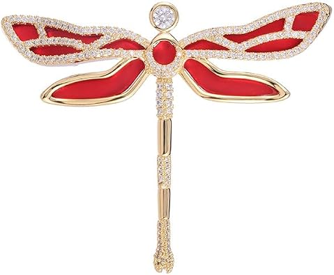 Unique 14K Gold Moissanite Embellished Dragonfly Brooch, Delicate Insect Corsage, Ideal Gift for Nature Lovers