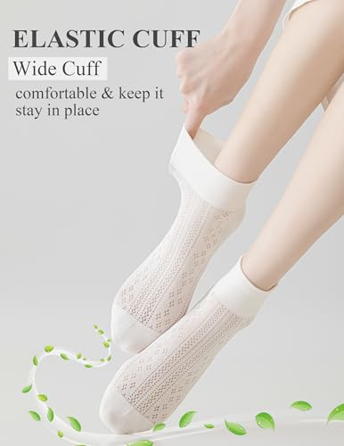 Image of Women's Ankle Socks,Wide Elastic Cuff,Openwork Design,Cute Cool Summer Socks with Mesh for Girls,6 Pack