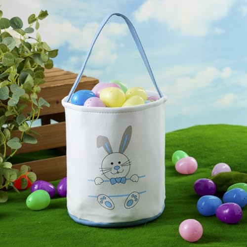 Image of CHOIEO Easter Bucket, Bunny Face Print Basket, Easter Basket with Handle, Blue+Green