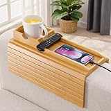 Sofatablett Armlehne mit Abnehmbarem Getränkehalter, Faltbares Rutschfestes Sofatablett, 2-in-1 Armlehnen Tablett für Getränke, Handy, Fernbedienung und Snacks