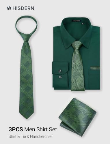 Image of HISDERN Mens Dress Shirt with Tie Pocket Square Set Classic Button Down Shirt Matching Tie Long Sleeve Shirts