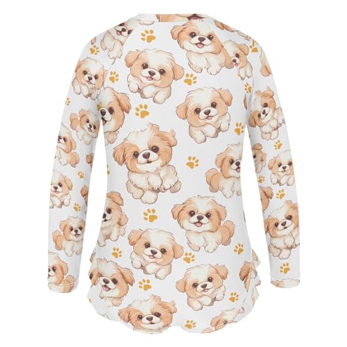 Puppy Footprints Girls Long Sleeve Swimsuit Rash Guard One Piece Bathing Suits Zipper 3-12T3