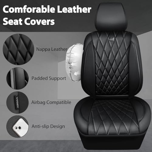 Image of CAR PASS Nappa Leather Rav4 Front Seat Covers Custom Fit for Toyota Rav4 2019-2024, Camry 2018-2024, Corolla 2020-2025, Luxury Premium Anti-Slip Waterproof 2 Pack Seat Cover, Airbag Compatible Black
