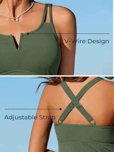 Image of Summer Mae Tankini Swimsuits for Women 2026 Bathing Suits Top Ruched Two Piece Tummy Control V-Wire Modest Swim Suits Monstera Leaf L