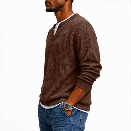 Layered Waffle Tee Men Long Sleeve Vneck Layered Comfort Waffle Tee - image 6