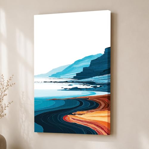 Image of Abstract Seascape Stretched Canvas Painting For Living Room | Ocean Coastal Stretched Canvas Wall Art For Livingroom Home Decor, Bedroom, Hallway's, Office, Hotel - 56x86 cm