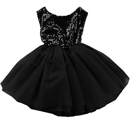 Image of Toddler Girl Baby Lace Flower Sequin Tutu Dress Tulle Pageant Wedding Party Formal Girls Dresses Black 4-5T
