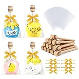 CollectHall 24 Sets Cake Pop Sticks and Wrappers Include Honey Sticks, Cake Pop Bags with Ties Yellow Bows - Perfect for Honey Bee Theme Baby Shower,Gender Reveal,Birthday Party