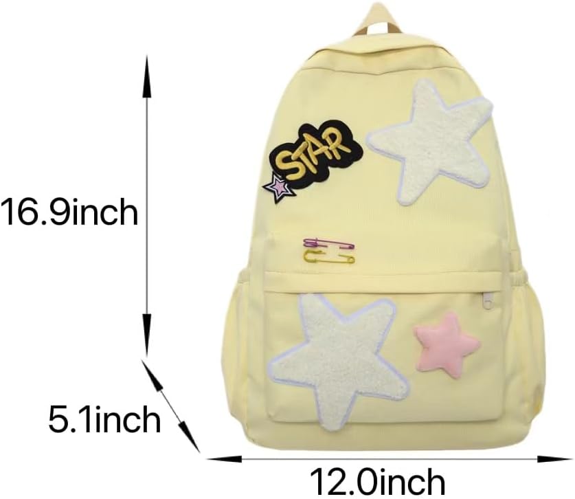 2026 Preppy Backpack Trendy Y2K Stars Backpack Cute Aesthetic College Laptop Backpack Casual Daypack Y2k Accessories (Black,One Size) - Image 6