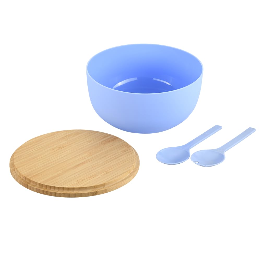 Kesper - 58472 Salad Bowl Set Including Salad Servers Material: Plastic (PP) Bamboo, Dimensions: D 24 x H 13 cm, Colour: Blue, Brown