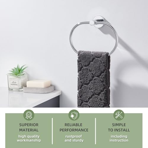 Image of Angle Simple Towel Ring, Stainless Steel Swivel Hand Towel Holder Rack Hanger for Bathroom Kitchen Wall, Chrome