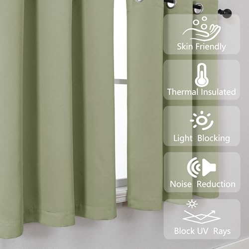 Image of Simplebrand Sage Green Kitchen Valances for Windows 18 Inches Long 2 Pack, Room Darkening Window Valances for Living Room, Grommet Short Straight Drape Kitchen Curtains for Bedroom Kids Room, 40Wx18L