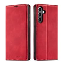 QLTYPRI Case for Samsung Galaxy A35 5G, Premium PU Leather Cover TPU Bumper with Card Holder Kickstand Hidden Magnetic Adsorption Shockproof Flip Wallet Case for Samsung Galaxy A35 - Red