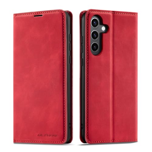 Housse cuir Premium PU rouge pour Samsung S24 FE finition portefeuille