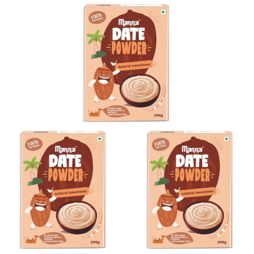 Image of Manna Date Powder Natural Sweetener. Kharik /Khajur Powder. No Added Color, Flavor or Preservatives. Healthy Substitute for Sugar. 200g (Pack of 3)