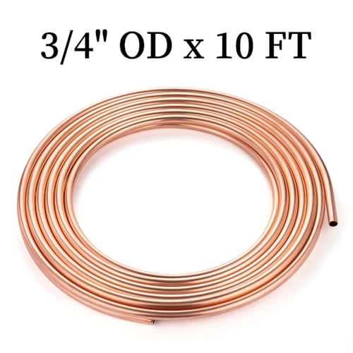 Image of GOORY Copper Tubing 3 /4 inch OD x 0.687 inch ID x 10 FT - 99.9% C12200 Pure ACR Tube - ASTM B280 Refrigeration T2 Copper Tube Soft Coil - Round Seamless Tubing for HVAC System Refrigerator Industry DIY