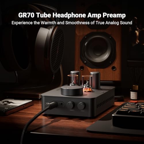 Image of Fosi Audio GR70 Tube Headphone Amp Preamp, Authentic Tube-Amplification with Vacuum 5654W*2 & 6AC7*2, Mini HiFi Preamplifier for Home Audio, 3.5mm & 6.35mm Jacks Supporting 16-300 ohms Impedance