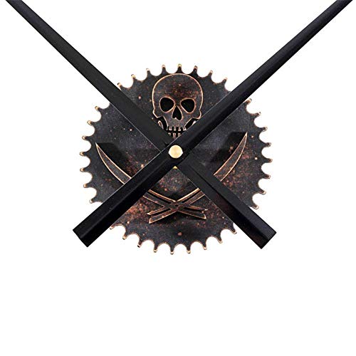 XIAOJI Reloj de Pared Reloj De Pared Artístico Estilo Industrial Decoración Relojes De Ruedas Dentadas Retro Negro Pirate Skull Wood DIY Relojes