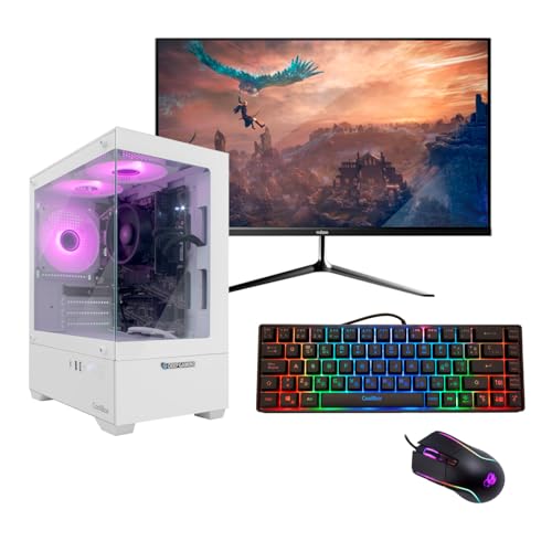 DeepGaming - PC Gaming Completo AMD Ryzen 7 5700G 8x4.6Ghz | Radeon Vega 8 | 32GB DDR4 | 1TB M.2 SSD | WiFi | Windows 11 Pro | Monitor 24' Regulable | Teclado y Ratón | PC Gamer Blanco