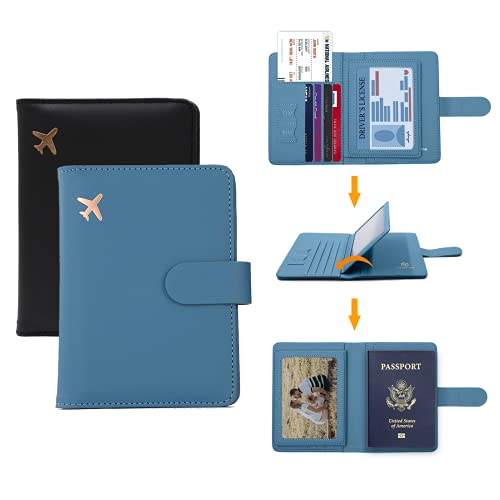 Image of Melsbrinna Unisex-Adults RFID Blocking Travel Passport Cover /Case, Cute Passport Wallet with 10 Compartments, Black Blue