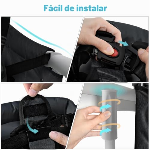 Miniatura 4 de Uisebrt Asiento De Mesa Plegable Para Bebé, Silla Elevadora Para Bebé, Con Pinzas Antideslizantes Y Cinturón De Seguridad, Trona Portátil Para Niños Y Viajes, Color Negro