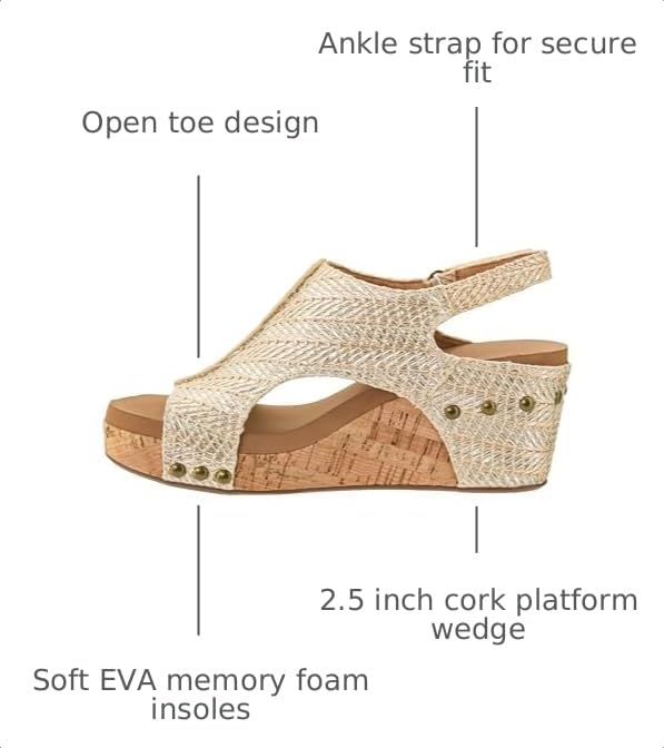 Image of Corkys Footwear Womens Carley Wedges, Featuring Corkys EVA Foam Cushioned Insoles, A 2.5 Inch Heel, Lightweight For All Day Wear, And Hook And Loop Closure
