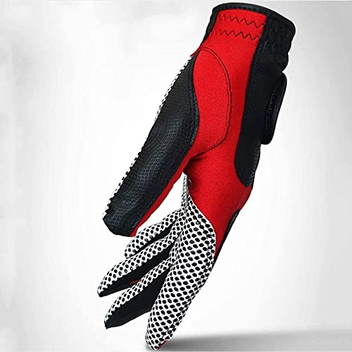 Golf Gloves Golf Gloves Men's Golf Microfiber Gloves Single Anti-Slip Particles Six Colors Left Hand Golf Gloves Golf Gloves For Men Gloves (Color : Red, Size : Medium) #TOP2