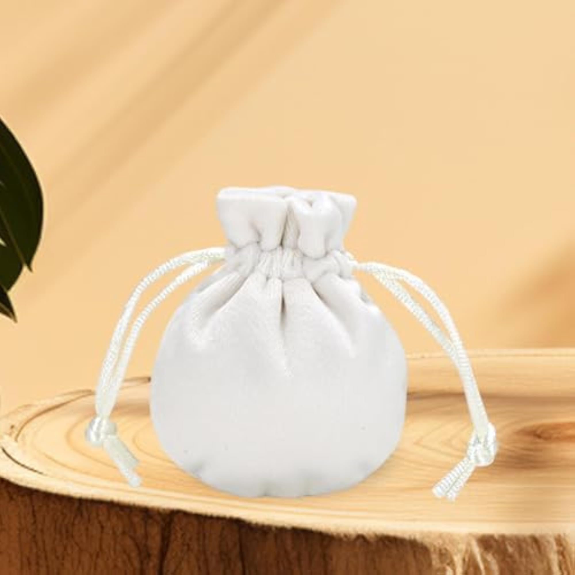 Beige Velvet Drawstring Gift Bag for Rings and Jewelry