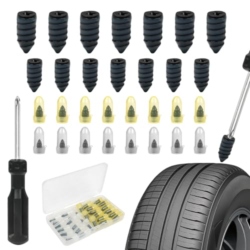 Adiwo vakuumdäckreparationsspik, 30 delar däckreparation med skruvmejsel Gummispikdäck spikdäckreparationsspik 2 storlekar Tubeless däckreparationssats för bilmotorcykelcykel