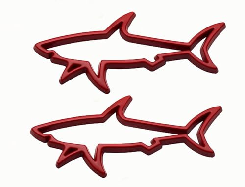 Image of 2pcs Metal Shark Logo Car Side Door Emblem Hollow Fish Badge Decal Sticker (Red)